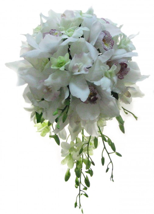 Букет свадебный 00013553 Цимбидиум—1 шт. Дополняющие цветы— дендробиум. Зелень—салал.